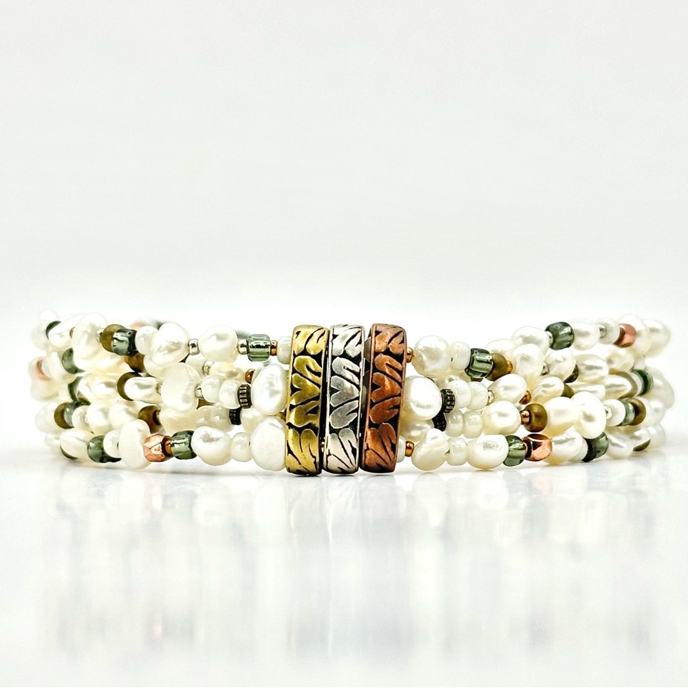 Silpada Retired B2188 Multi Strand Freshwater Pearls, Sterling Silver Bracelet